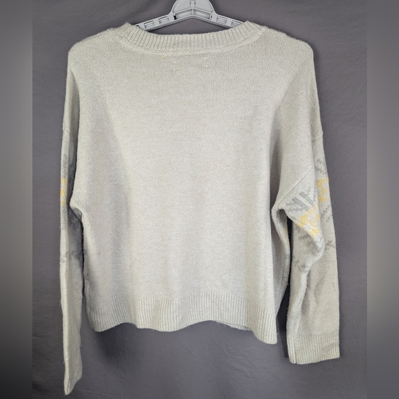 Lucky Brand Sweater XL Cream/Gray/Yellow Crewneck Fuzzy - Picture 9 of 11